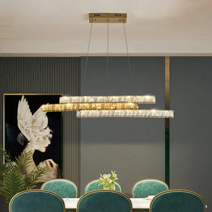 Modern gold crystal linear island light kitchen chandelier