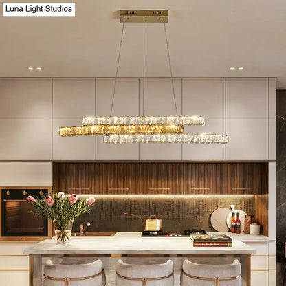 Modern gold crystal linear island light kitchen chandelier
