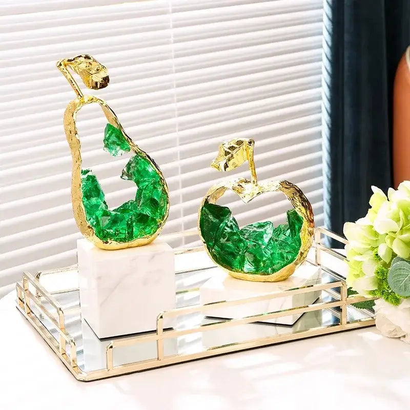 Modern gold crystal metal fruit sculpture set living room decor