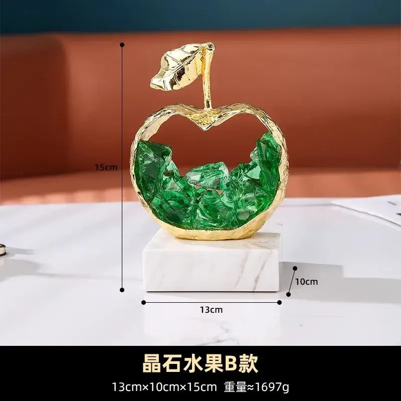 Modern gold crystal metal fruit sculpture set living room decor