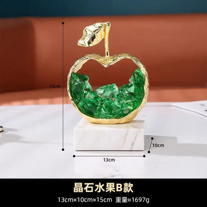 Modern gold crystal metal fruit sculpture set living room decor