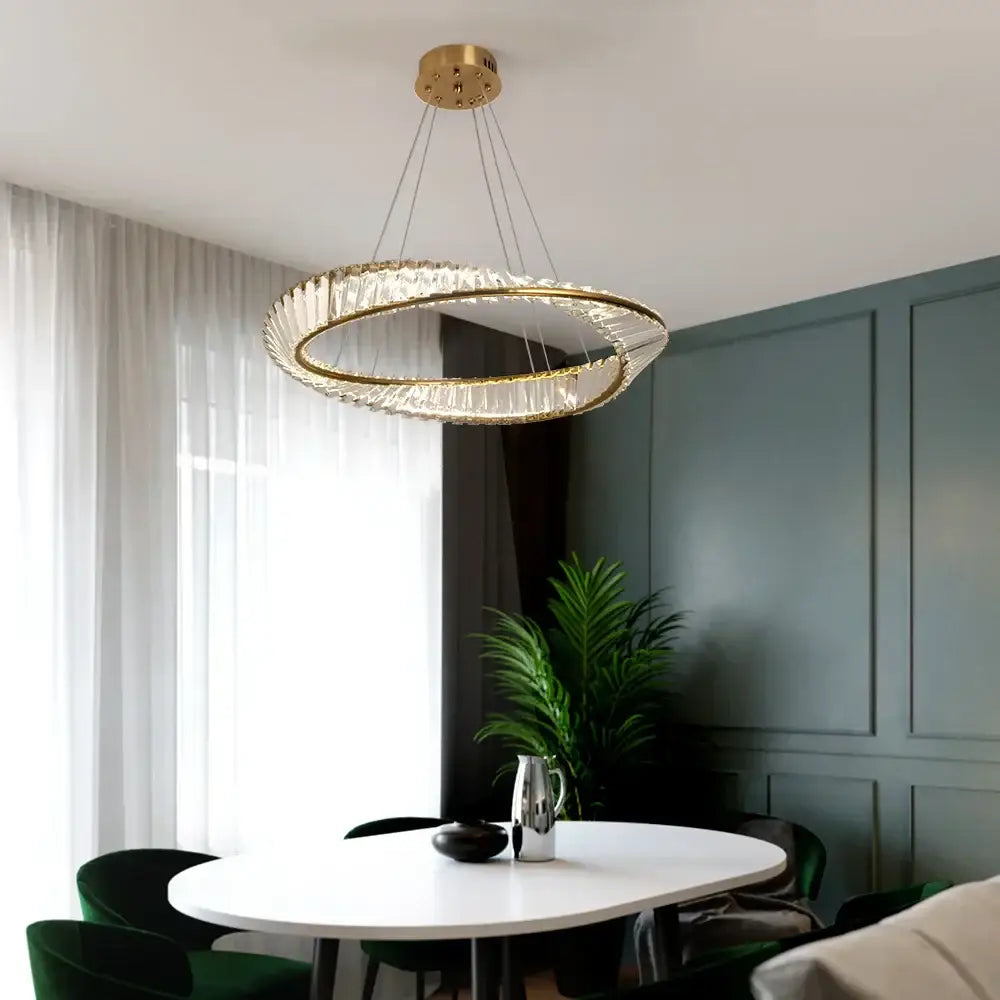 Modern gold crystal möbius strip pendant chandelier dining room