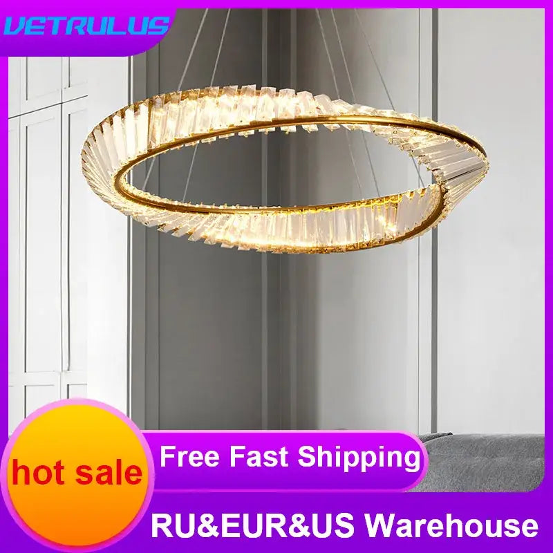 Modern gold crystal möbius strip pendant chandelier dining room