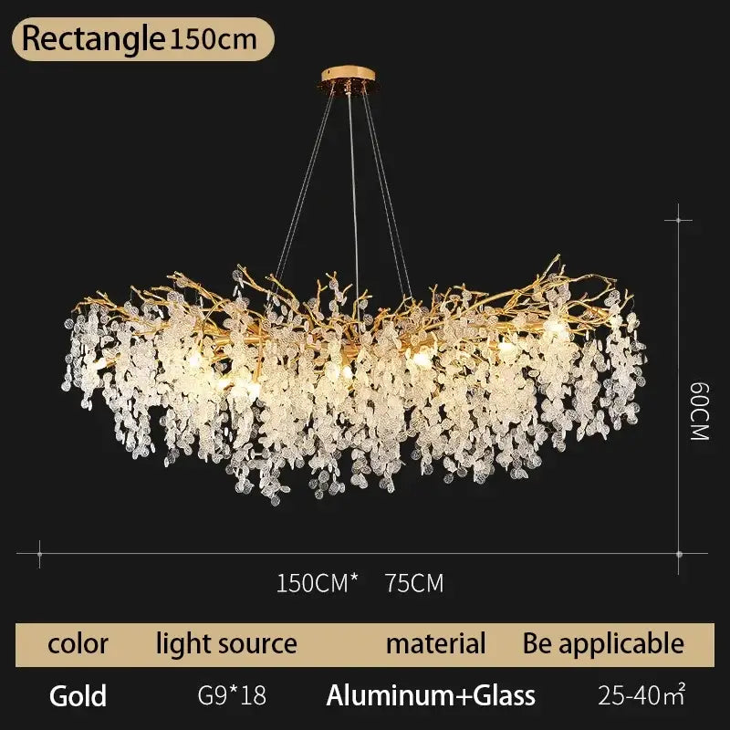 Modern gold crystal money tree chandelier living room light