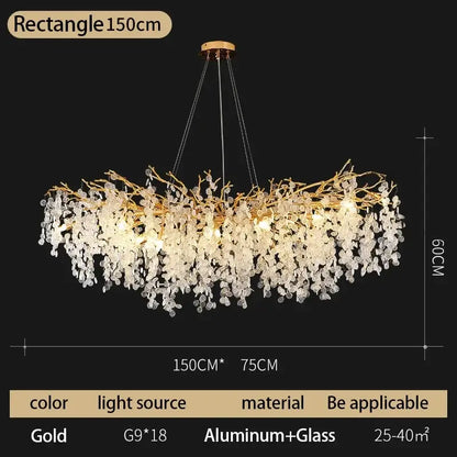 Modern gold crystal money tree chandelier living room light