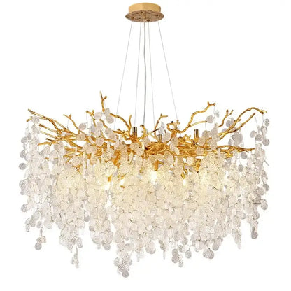 Modern gold crystal money tree chandelier living room light