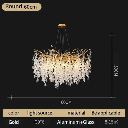 Modern gold crystal money tree chandelier living room light