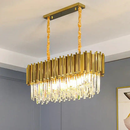 Modern gold crystal oval ceiling chandelier living room lighting