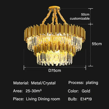 Modern gold crystal oval ceiling chandelier living room lighting