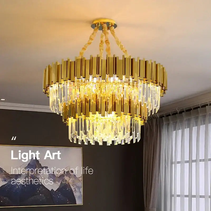 Modern gold crystal oval ceiling chandelier living room lighting