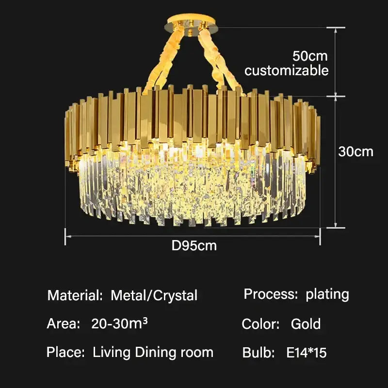 Modern gold crystal oval ceiling chandelier living room lighting