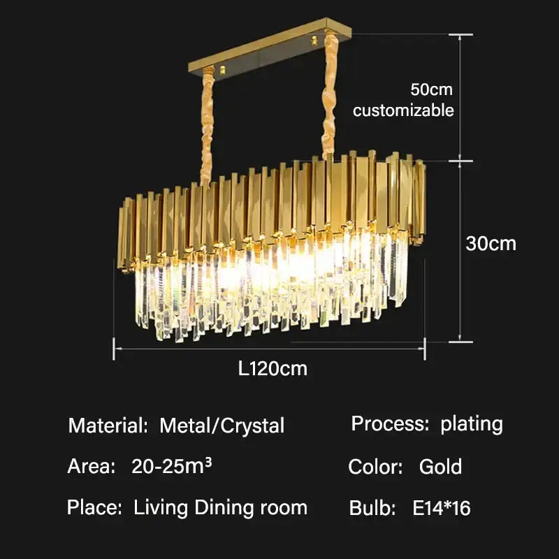 Modern gold crystal oval ceiling chandelier living room lighting