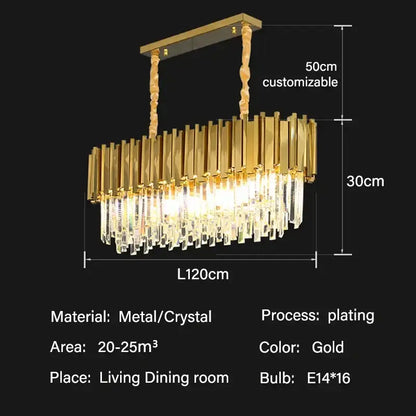 Modern gold crystal oval ceiling chandelier living room lighting