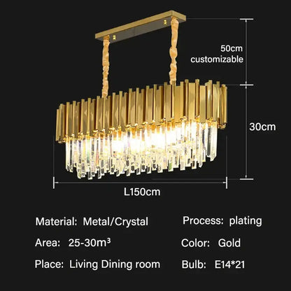 Modern gold crystal oval ceiling chandelier living room lighting