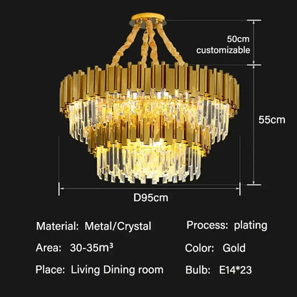 Modern gold crystal oval ceiling chandelier living room lighting