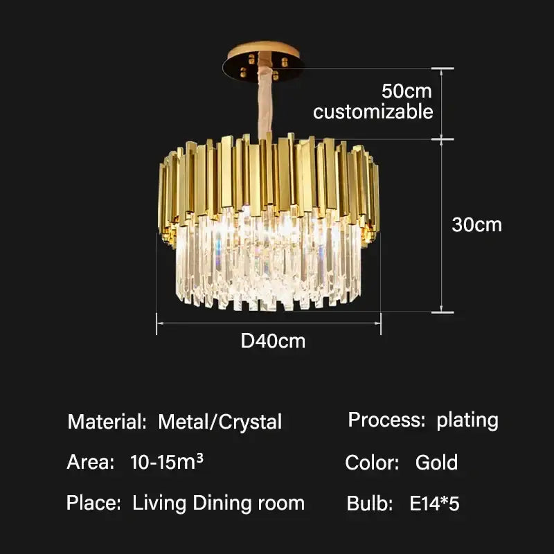 Modern gold crystal oval ceiling chandelier living room lighting