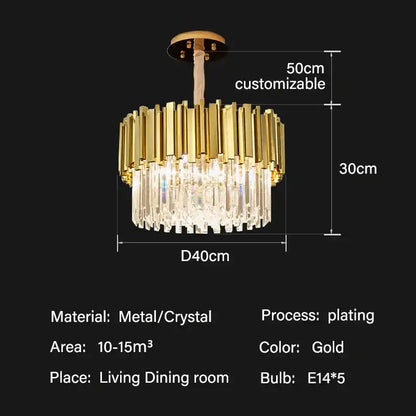 Modern gold crystal oval ceiling chandelier living room lighting