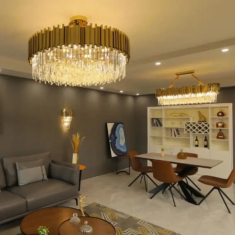 Modern gold crystal oval ceiling chandelier living room lighting