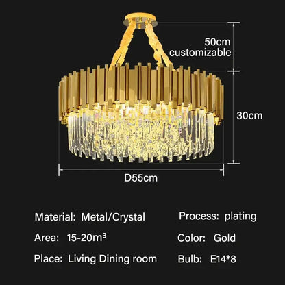 Modern gold crystal oval ceiling chandelier living room lighting