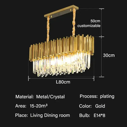 Modern gold crystal oval ceiling chandelier living room lighting