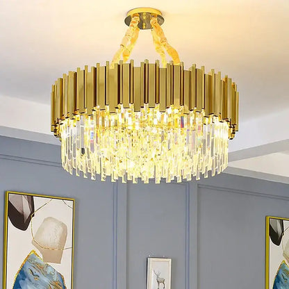 Modern gold crystal oval ceiling chandelier living room lighting