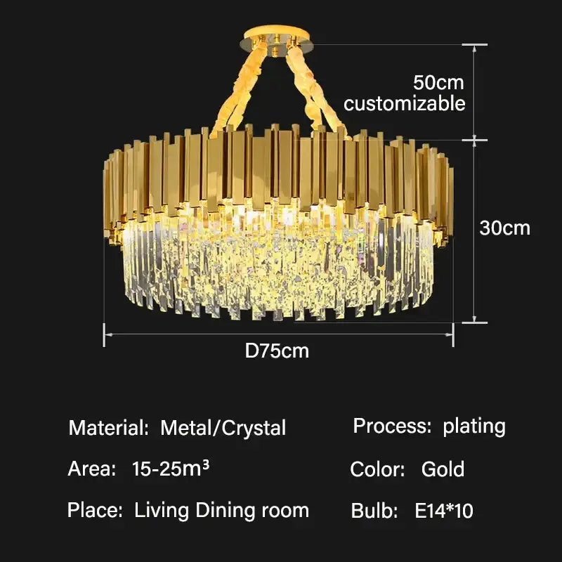 Modern gold crystal oval ceiling chandelier living room lighting