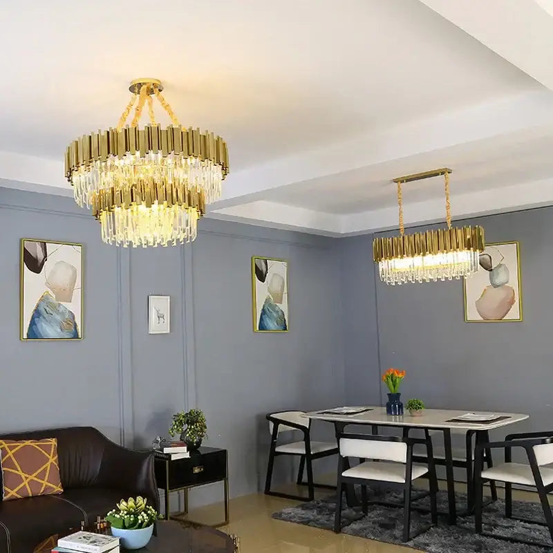 Modern gold crystal oval ceiling chandelier living room lighting