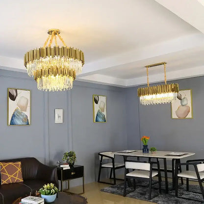 Modern gold crystal oval ceiling chandelier living room lighting