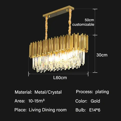 Modern gold crystal oval ceiling chandelier living room lighting