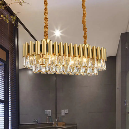 Modern gold crystal oval chandelier dining room lighting