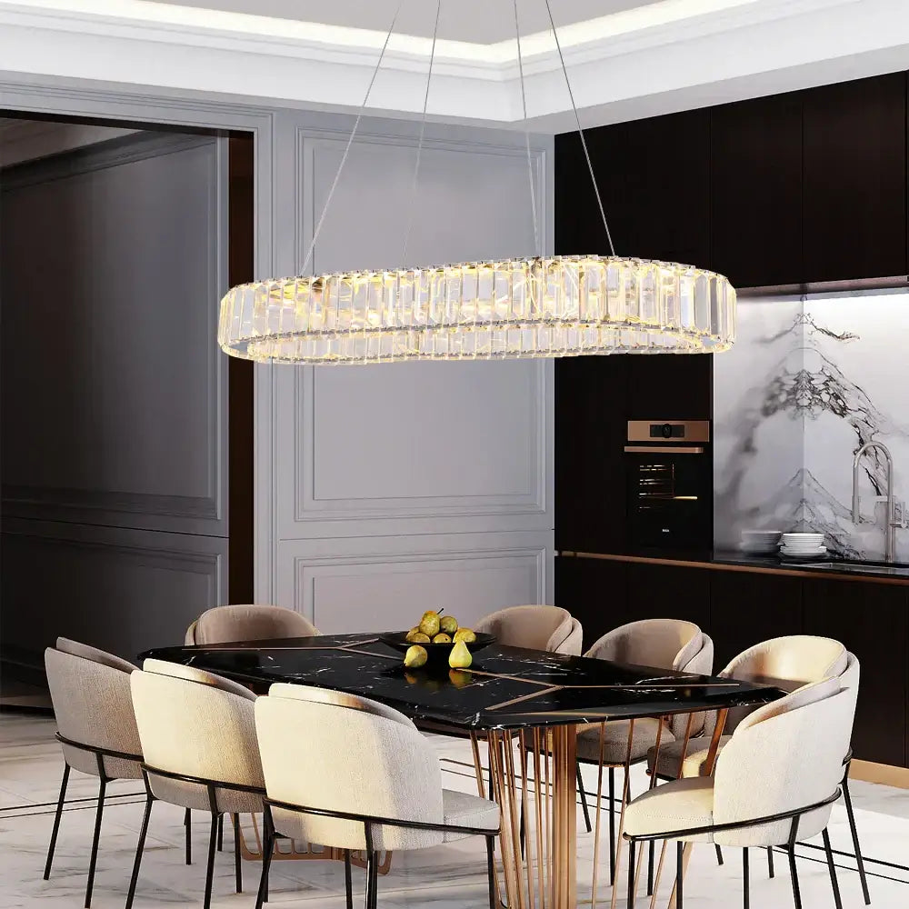 Modern gold crystal oval led chandelier for living room