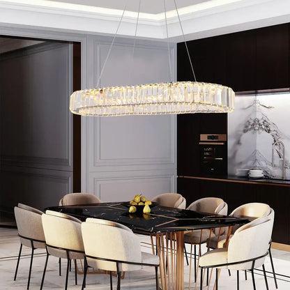 Modern gold crystal oval led chandelier for living room