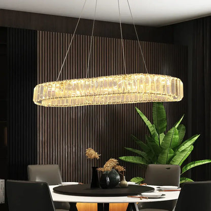 Modern gold crystal oval led chandelier for living room