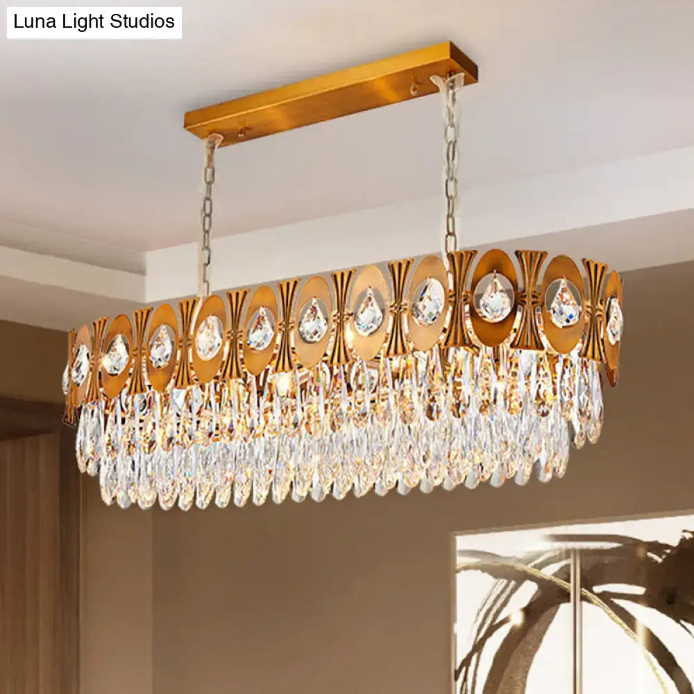 Modern gold crystal oval suspension island pendant light dining room