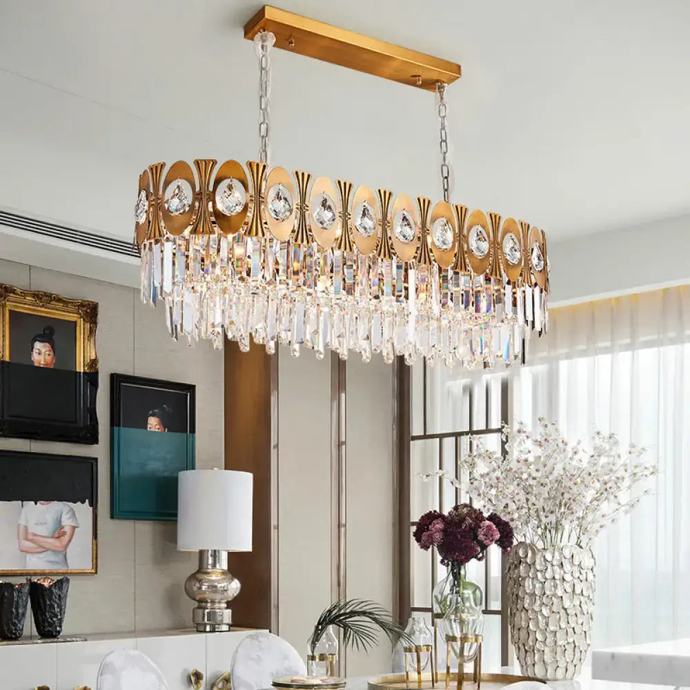 Modern gold crystal oval suspension island pendant light dining room