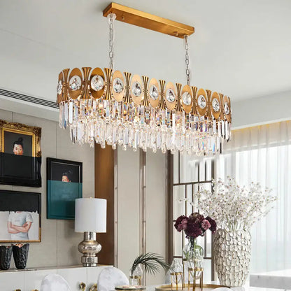 Modern gold crystal oval suspension island pendant light dining room
