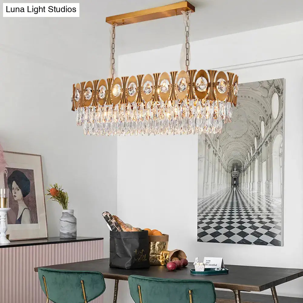 Modern gold crystal oval suspension island pendant light dining room