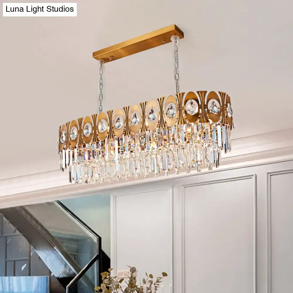 Modern gold crystal oval suspension island pendant light dining room