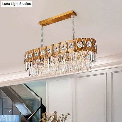 Modern gold crystal oval suspension island pendant light dining room