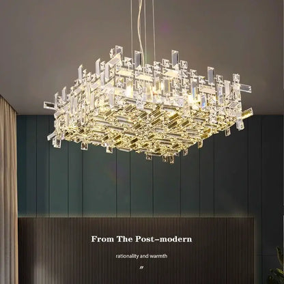 Modern gold crystal pendant chandelier dining room layered light