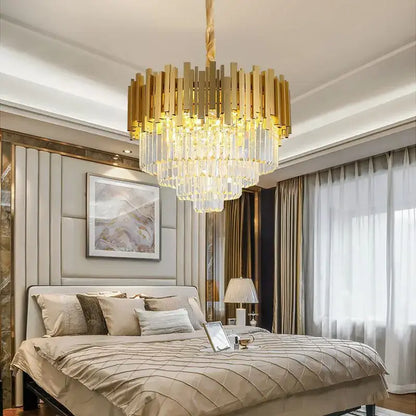 Modern gold crystal pendant chandelier dining room tiered droplets