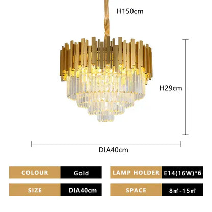 Modern gold crystal pendant chandelier dining room tiered droplets