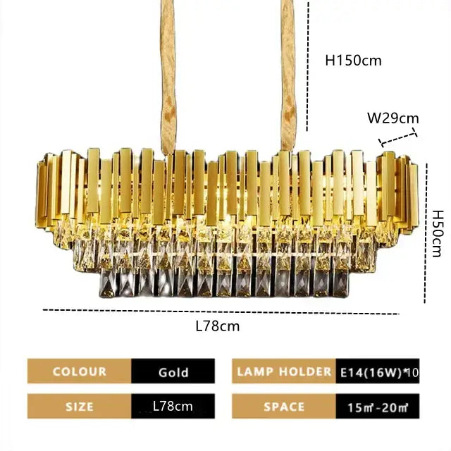 Modern gold crystal pendant chandelier dining room tiered droplets