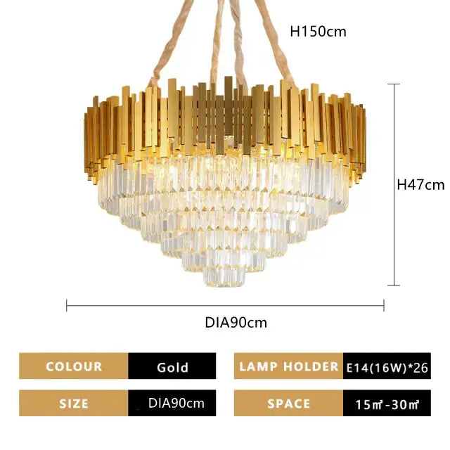 Modern gold crystal pendant chandelier dining room tiered droplets