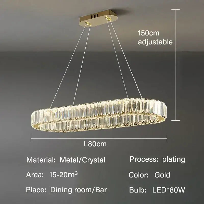 Modern gold crystal pendant chandelier for dining room