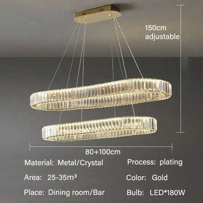 Modern gold crystal pendant chandelier for dining room