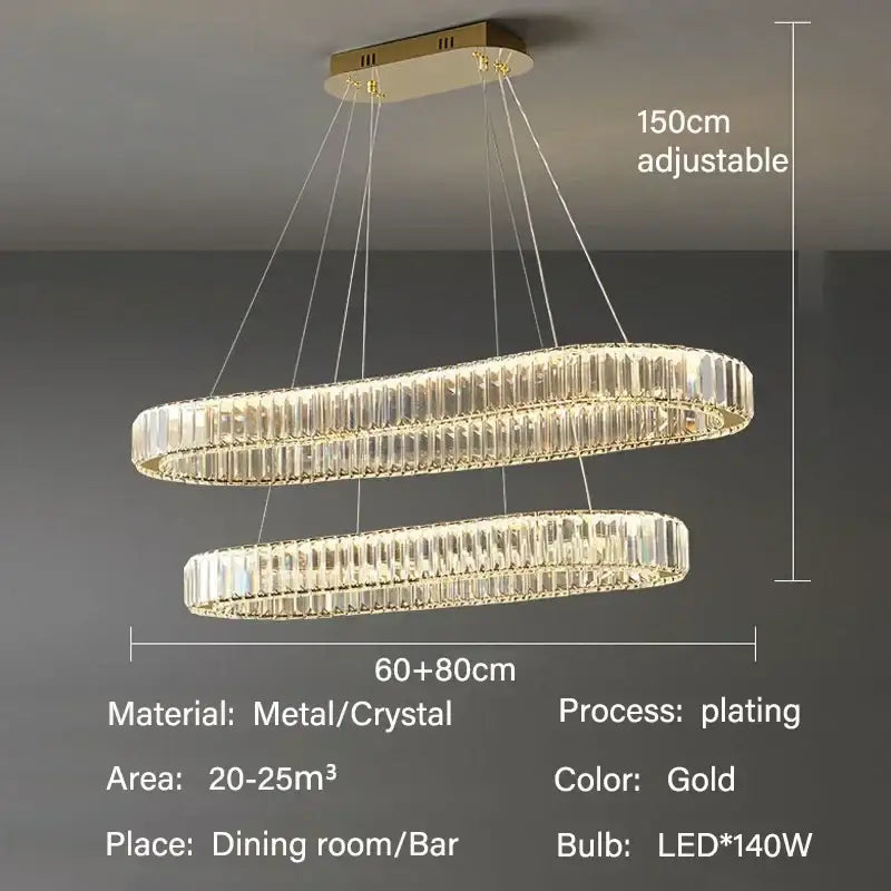 Modern gold crystal pendant chandelier for dining room