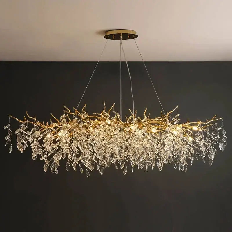 Modern gold crystal pendant chandelier living room luxury leaf light