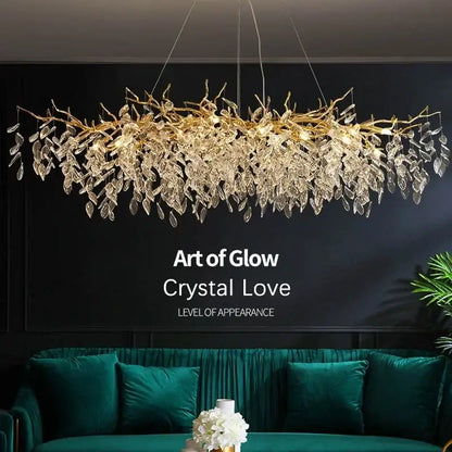 Modern gold crystal pendant chandelier living room luxury leaf light