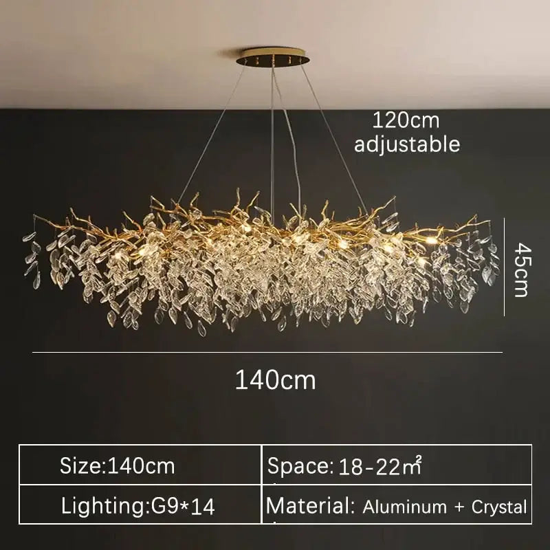 Modern gold crystal pendant chandelier living room luxury leaf light